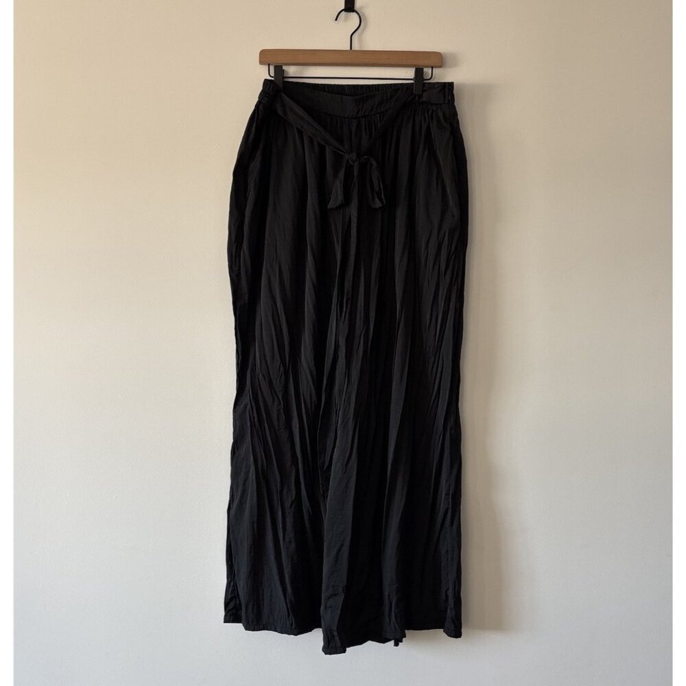 VEILED Wide Leg Black Pants Women’s Large Bamboo Blend Belted‎ Capsule Office